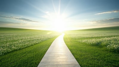 A calm, structured path leading toward a clear, bright horizon symbolizing transformation and clarity. A calm, structured path leading toward a clear, bright horizon symbolizing transformation and clarity.